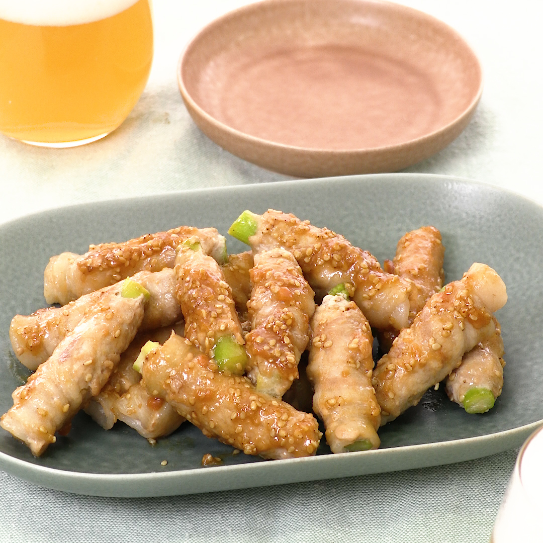 <center>アスパラの</center><center>ごまみそ肉巻き</center>